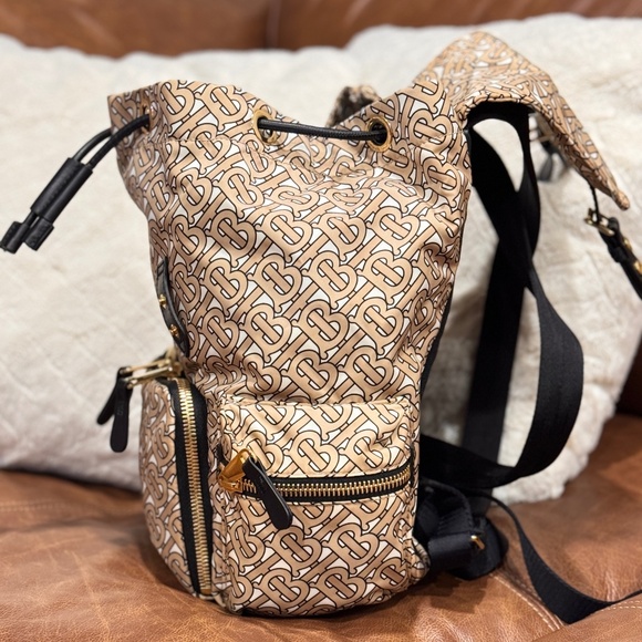 Burberry TB Monogram Rucksack Backpack Bag Nylon Purse Beige Black Gold Gorgeous main image 5